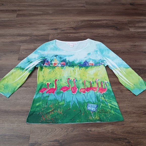 Leoma Lovegrove Tops - Leoma Lovegrove Flamingo You've Been Flocked Art Print Top 3/4 Sleeve Large